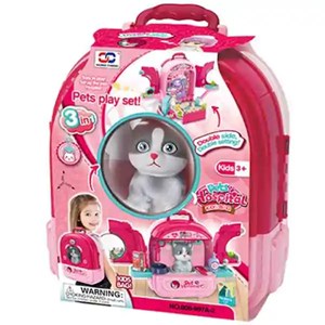 کوله پشتی ست نگهداری گربه خانگی رنگ صورتی _اسباب بازی مشاغل